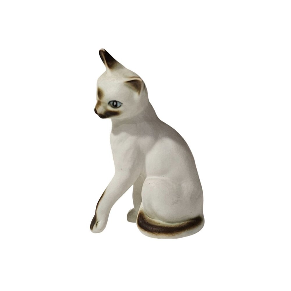 Vintage Bone China Siamese Cat Figurine Bisque Paw Out